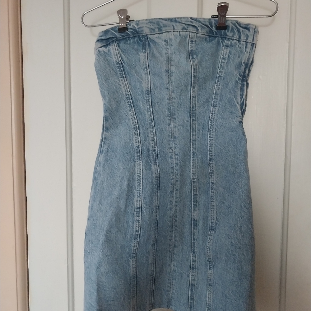 ZARA DENIM HOUR GLASS SHAPED DRESS SIZE: S